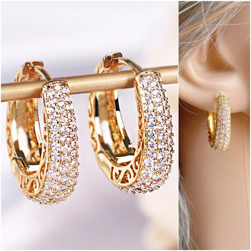 Statement Gold Hoop Earrings with Cubic Zirconia