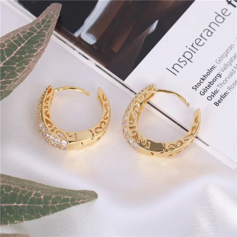 Statement Gold Hoop Earrings with Cubic Zirconia